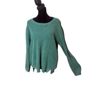 Tyler Boe Mineral Wash Ribbed Knit Sweater Womens XL Green Distressed Cotton